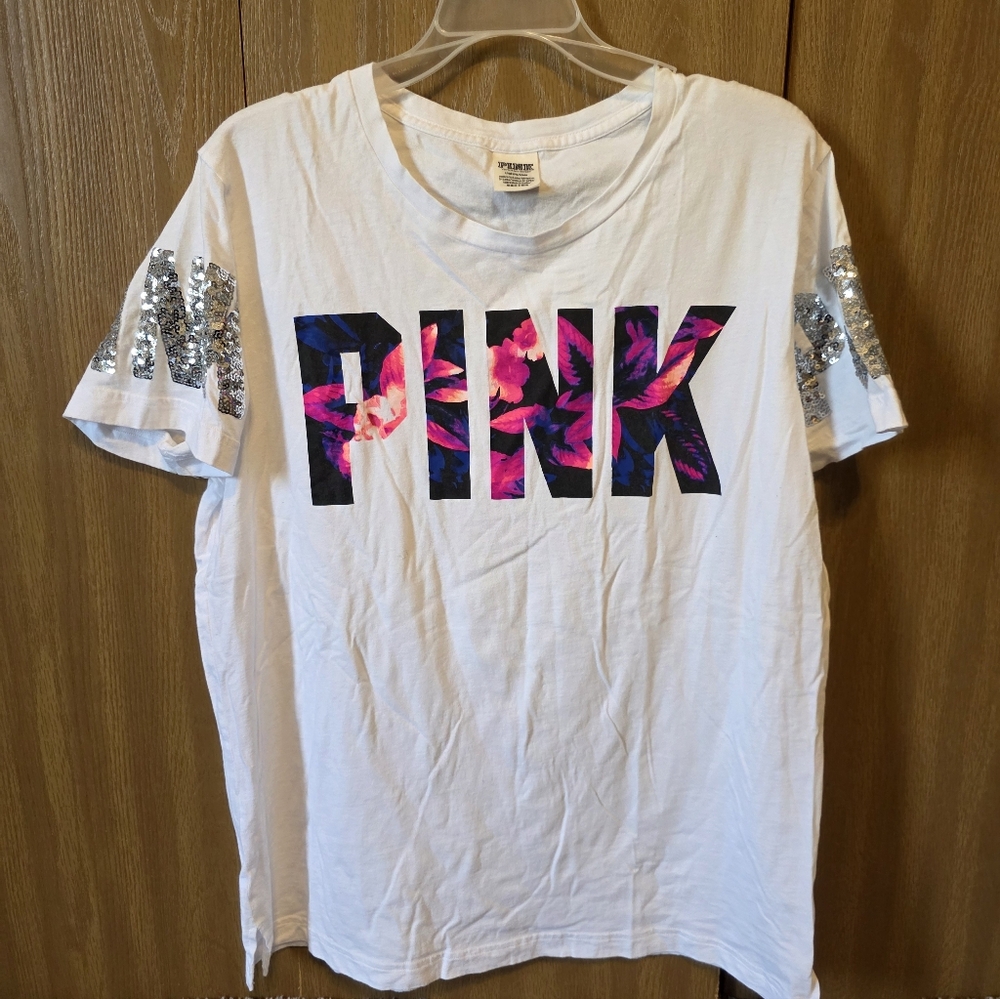 PINK Victoria's Secret White Tee with Floral Graphic